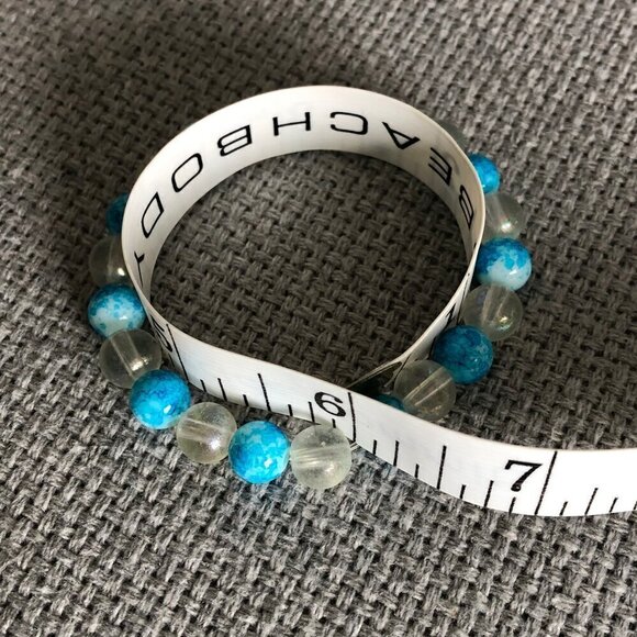 Handmade Glass Bracelets Round Flower Beads Blue Clear Pink Brown, 5.75 to 6.5'' - Picture 14 of 16